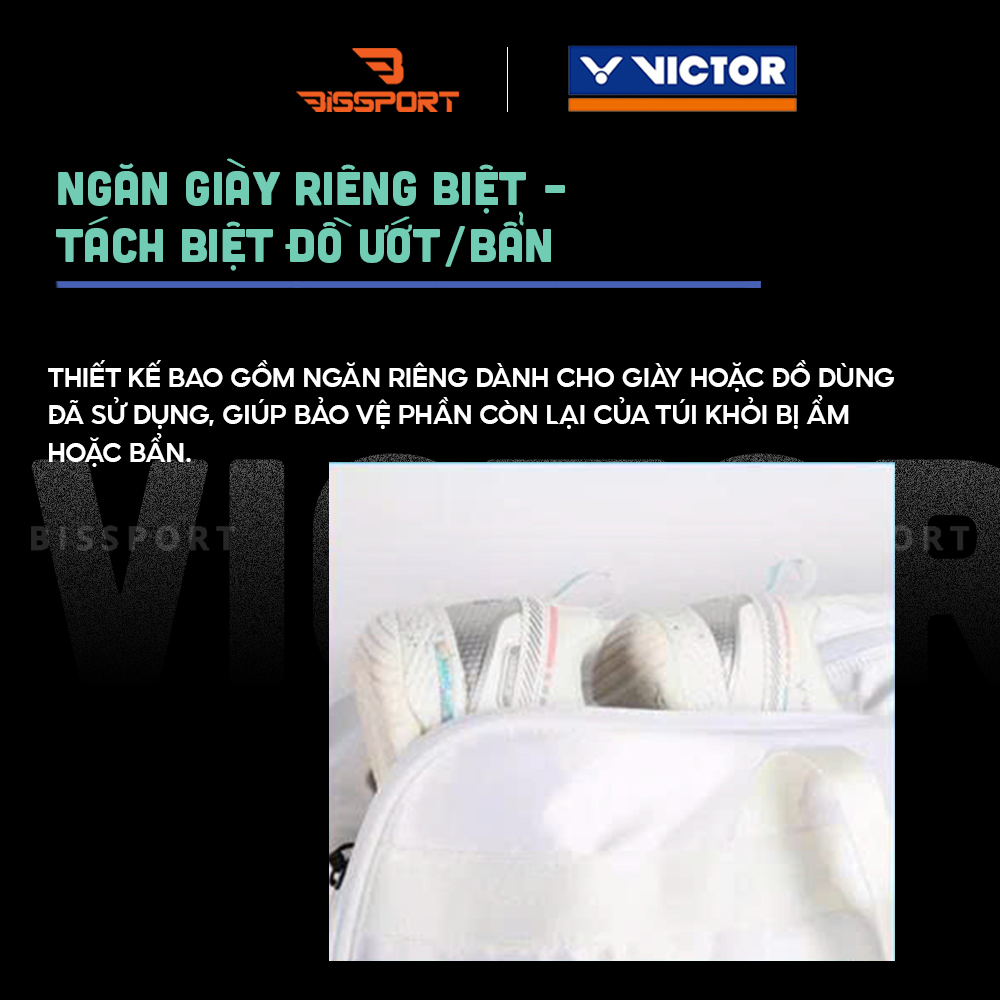 Túi Cầu Lông Victor BR2605/A Trắng Chính Hãng - Dung Tích Rộng - Ngăn Giày Riêng - Chất Liệu Bền Bỉ - Tinh Tế - Nhẹ